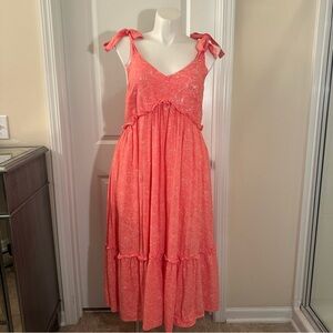 Tru and Time brand dress. Size L dress. Pink midi dress. Bow shoulder dress